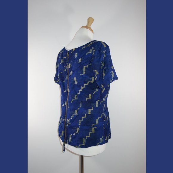 Tracy Reese Blue Back Zip Printed Top - Size 12 - Picture 6 of 13